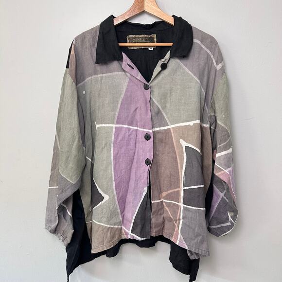 Farley Farley Tops - Farley Farley 100% Linen Button Down Shirt Lagenlook Art to Wear Top size Medium